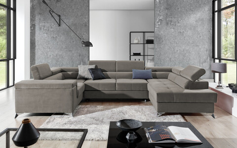 Coltar extensibil dreapta 6 locuri ELTAP, Th-67, Thiago, 342x208x88 cm, lemn/poliester, bej inchis