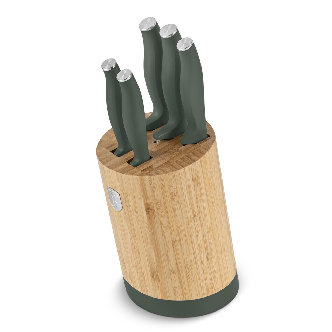 Set 5 cutite cu suport rotund Berlinger Haus, Matte Green, inox/bambus, verde mat/natur - imagine 3