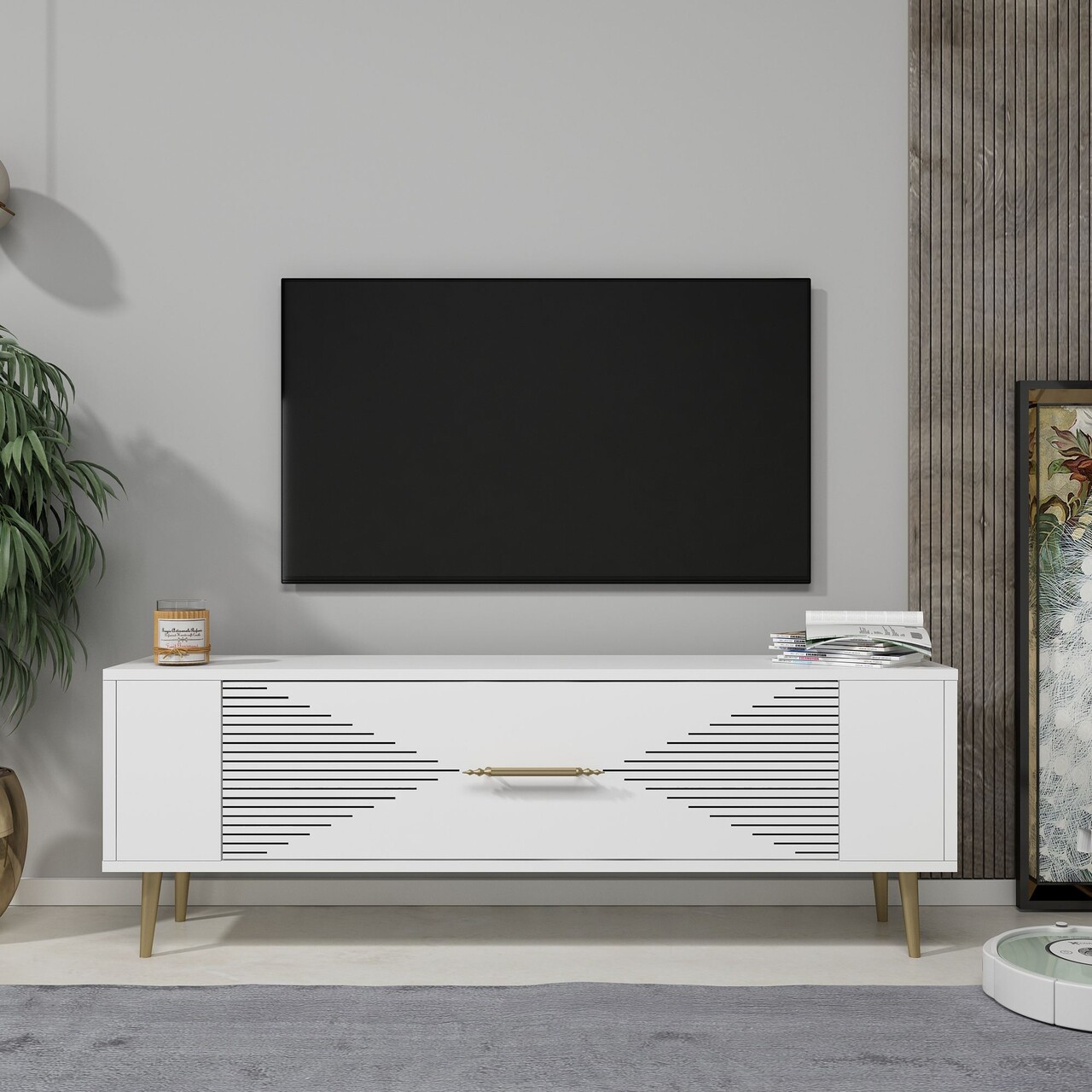 Comoda TV, Olivia, Retrol1, Alb/Auriu