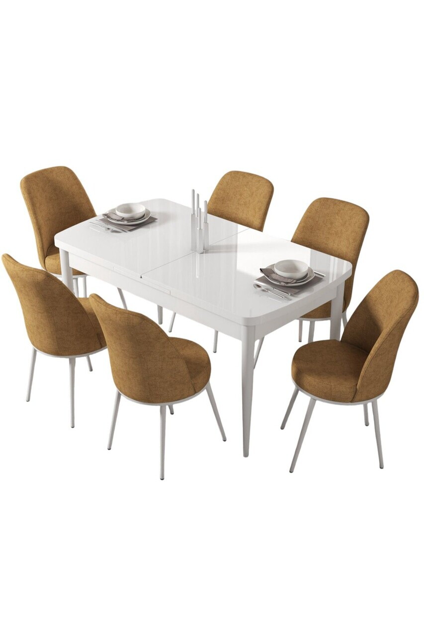 Set masa extensibila si scaune (7 piese), Hanah Home, Kor, Alb / Cappuccino — imaginea 2