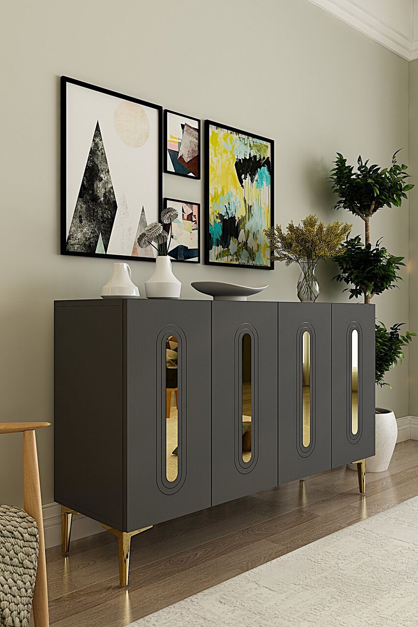 Consola, Hanah Home, Rany 120, 120x75x32 cm, Antracit / Aur - view 2