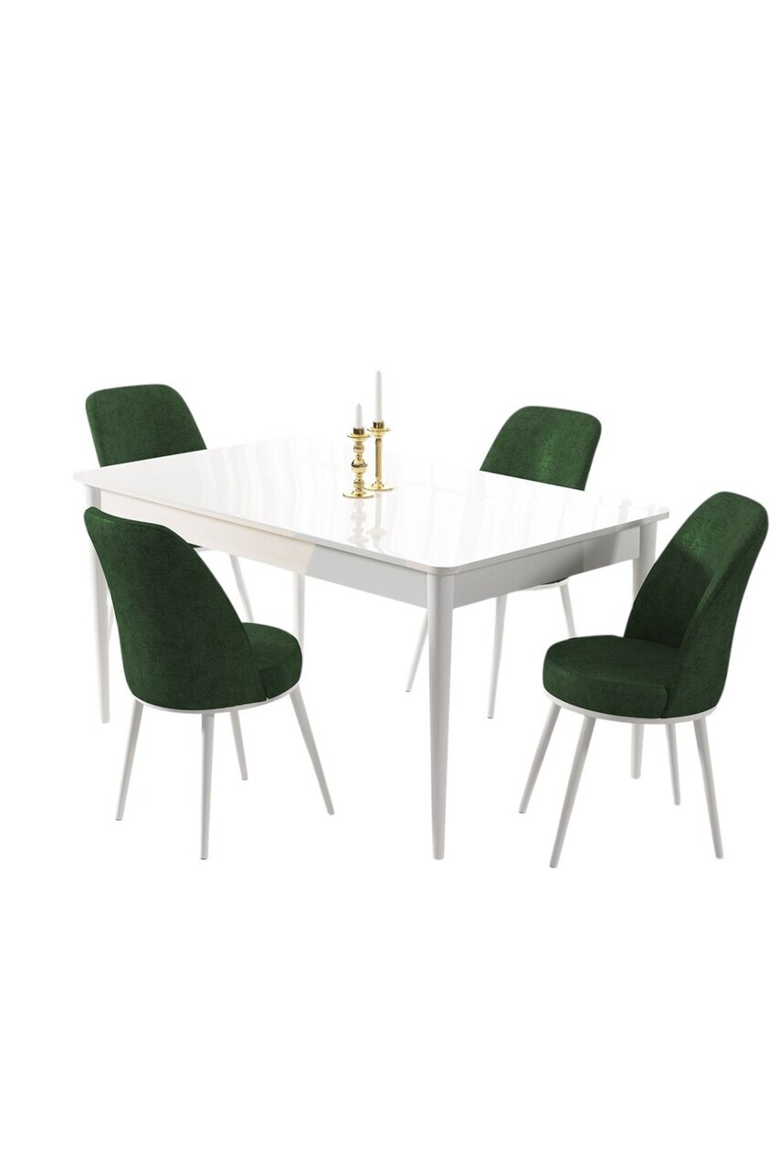 Set masa si scaune (5 piese), Hanah Home, Pir, Alb / Verde kaki — imaginea 2