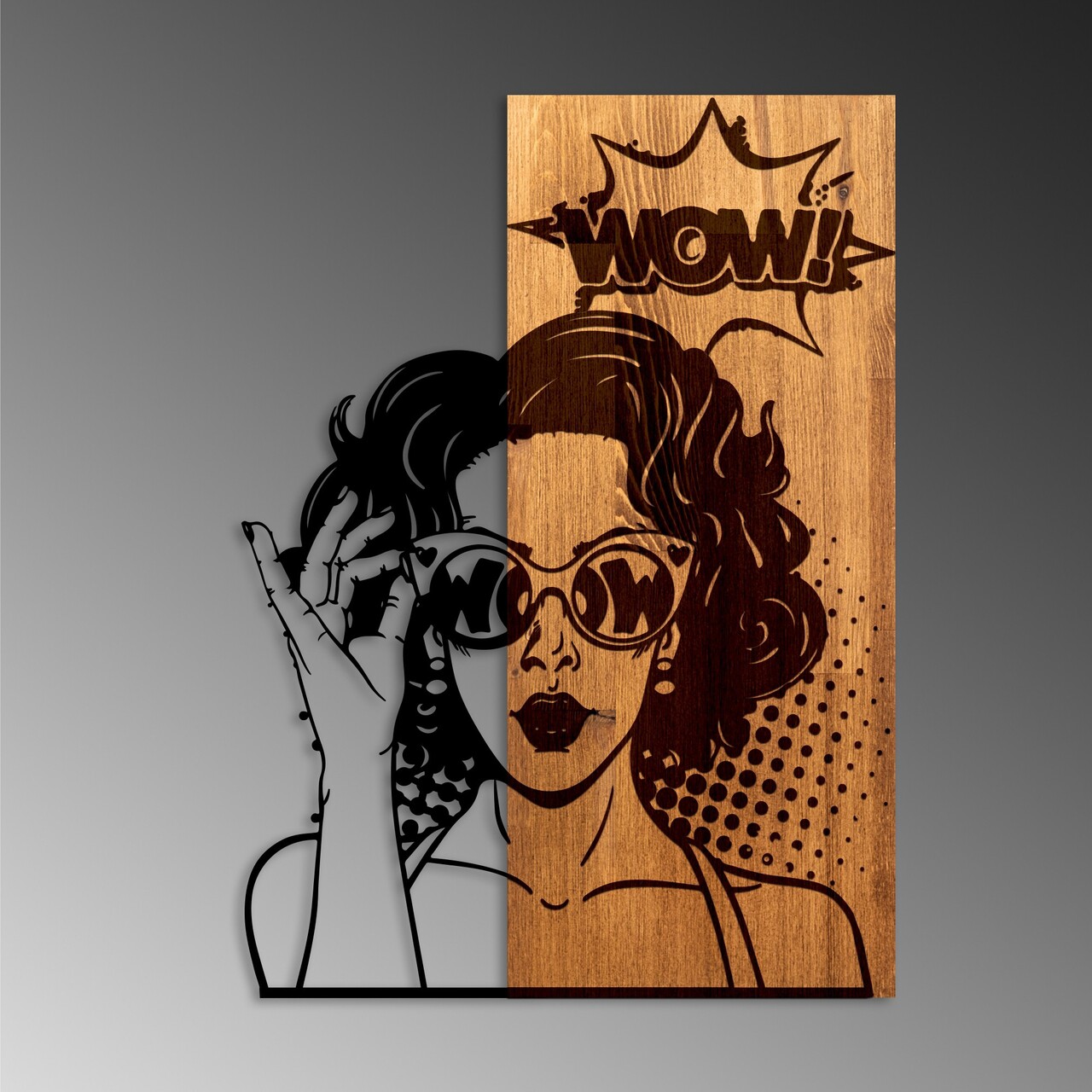 Decoratiune de perete, Wow, Lățime: 42 cm, Nuc / Negru - view 5