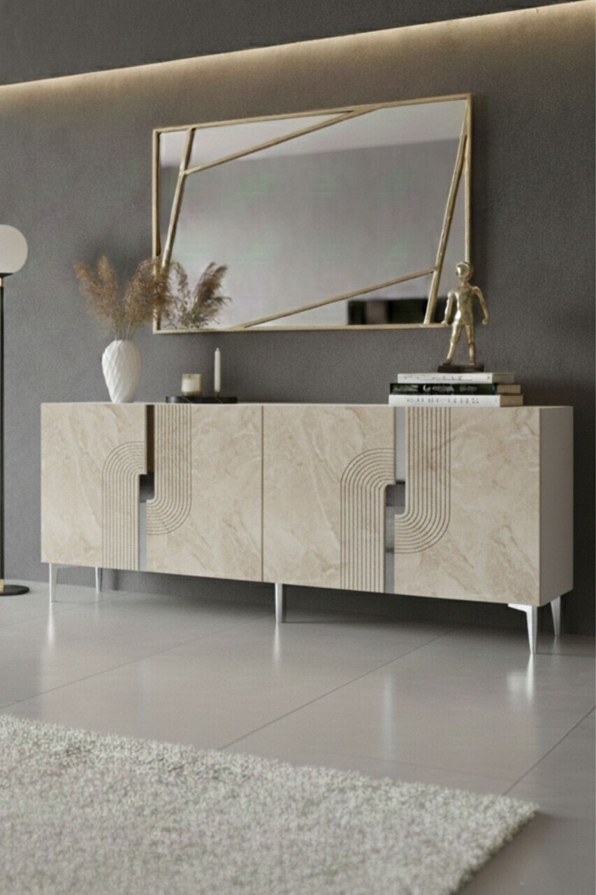 Consola, Hanah Home, Meyra 180, 180x75x32 cm, White / Travertine / Silver — imaginea 3