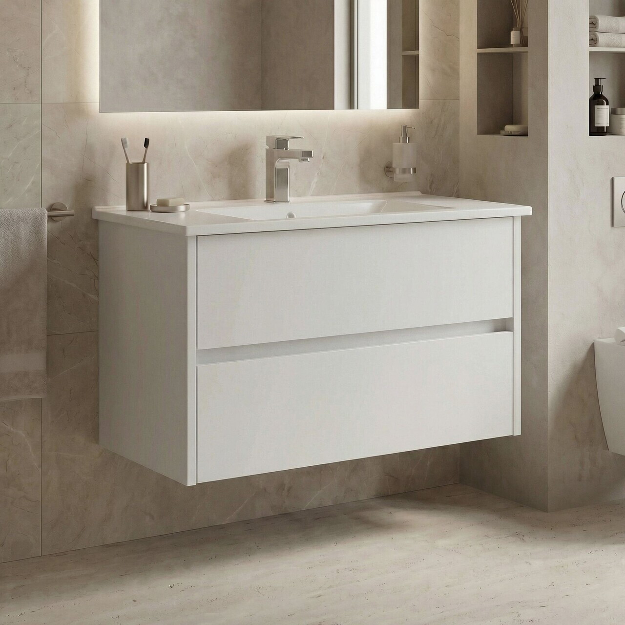Dulap de baie cu chiuvetă, Hanah Home, Side 85 v2, Alb mat — imaginea 2