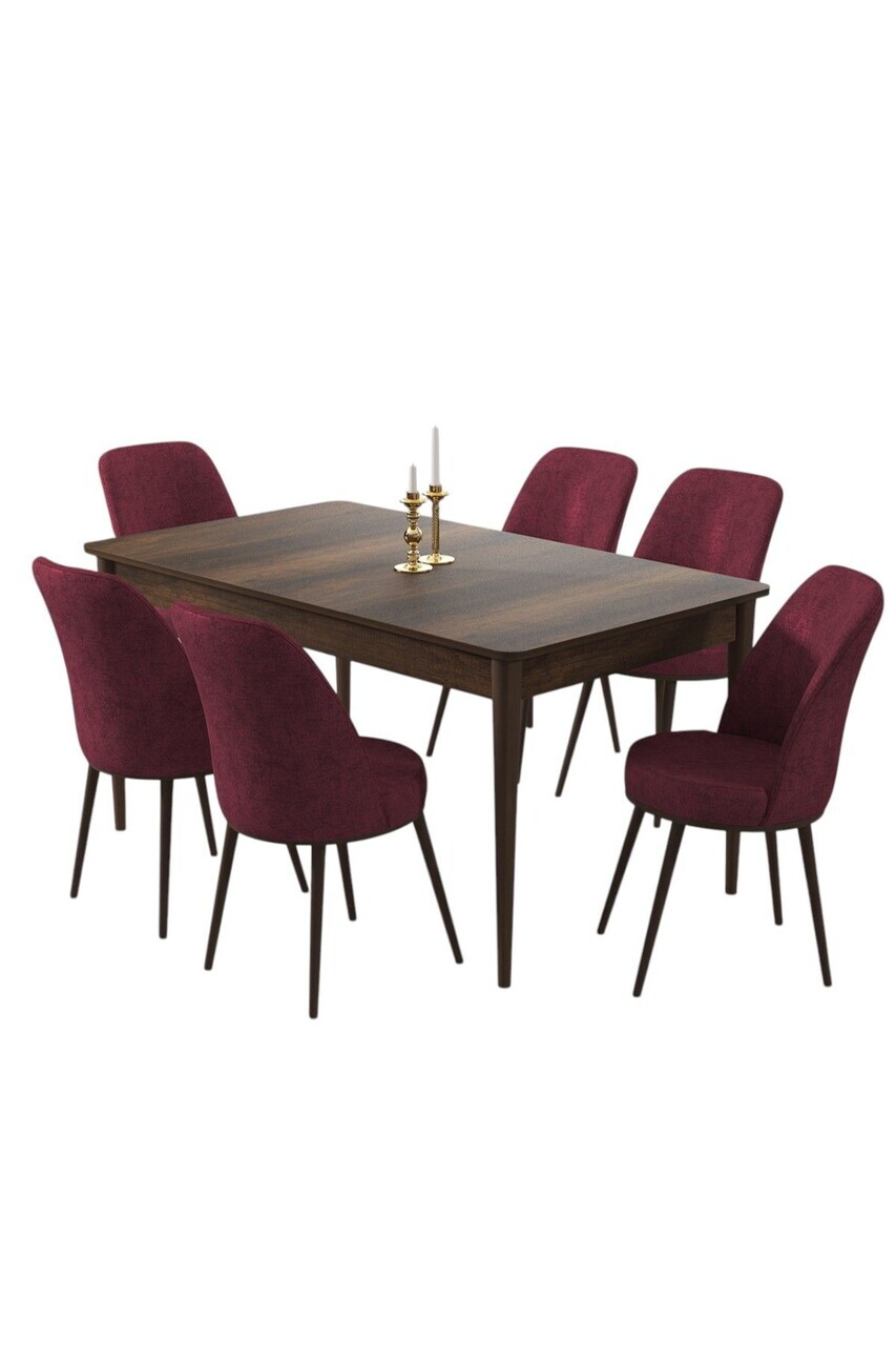 Set masa si scaune (7 piese), Hanah Home, Pir, Model baroc din lemn / Burgundia — imaginea 2