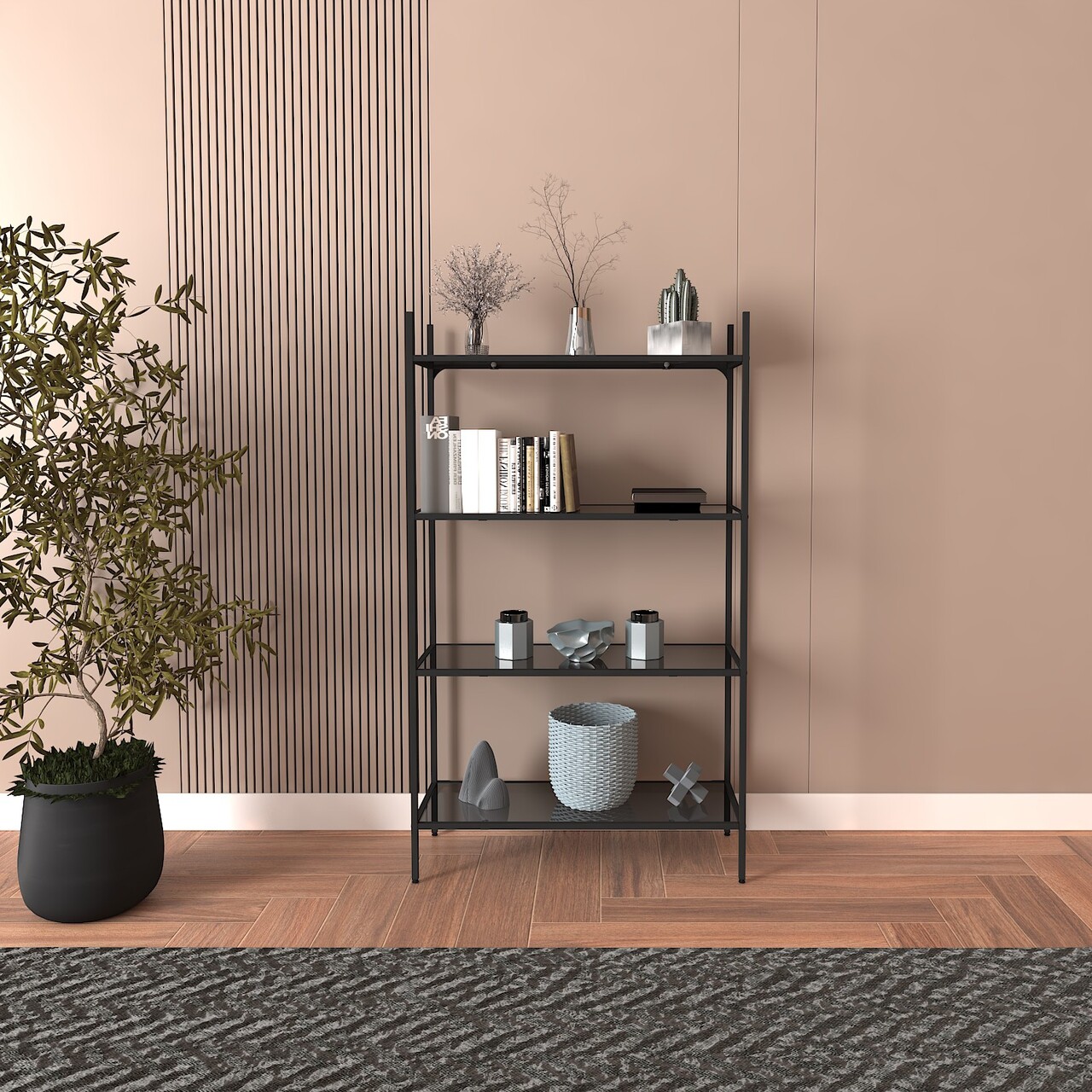 Corp biblioteca, Caliente, Marta, 80x126x30 cm, GEAM SECURIZAT, Negru - 2 | YEO