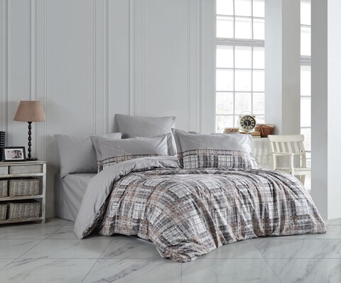 Lenjerie de pat dubla 4 piese, Lucia - Grey, Hobby, Bumbac Poplin