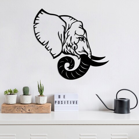 Decoratiune de perete, Elephant 4, Metal, Dimensiune: 52 x 49 cm, Negru