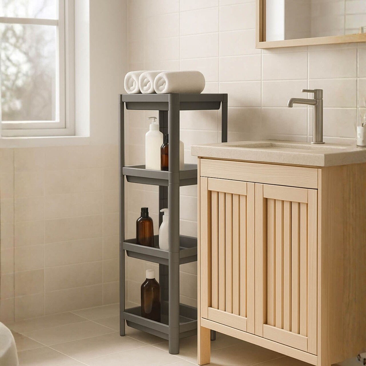 Raft multifuncțional din plastic 242349 36x23x102 cm Gri