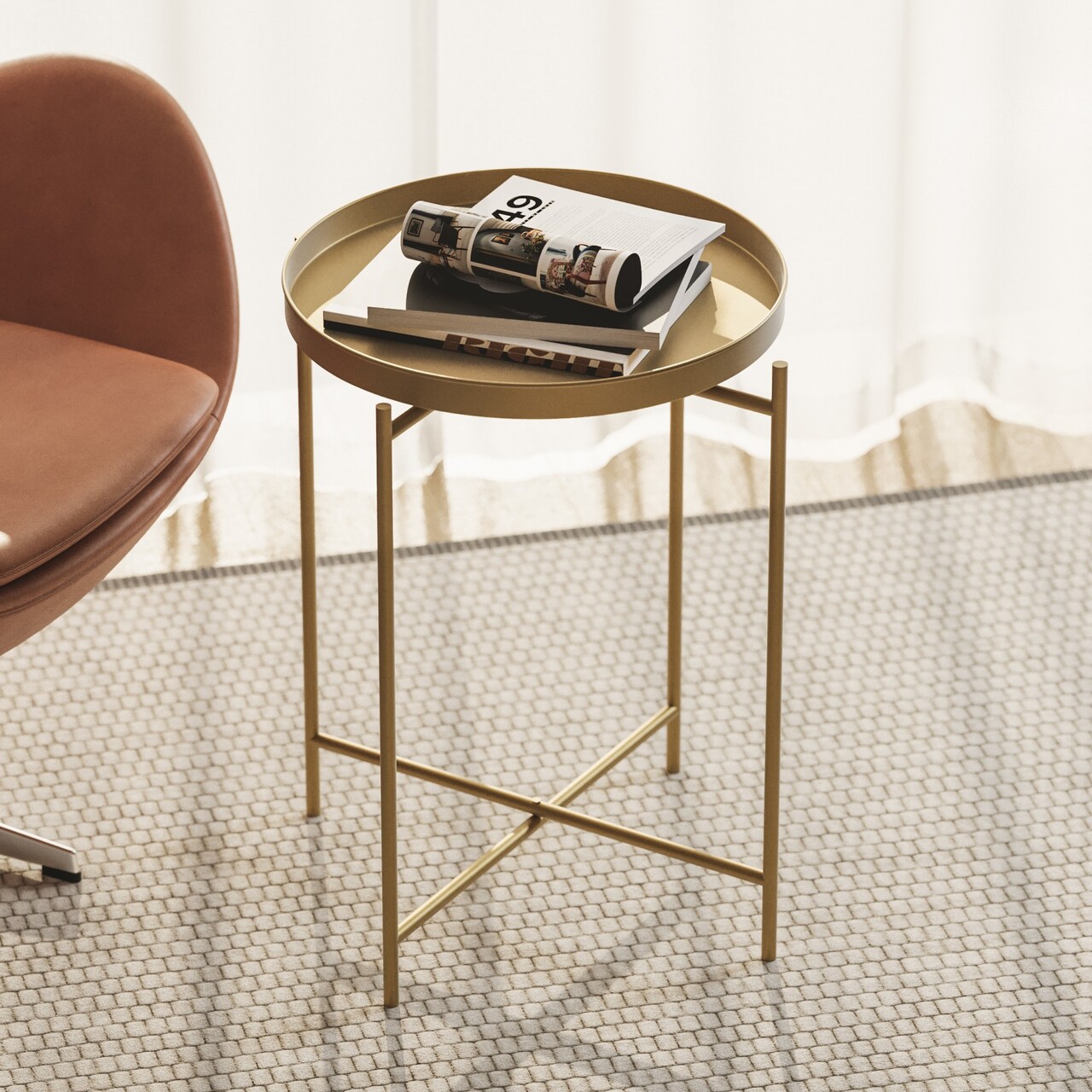 Masuta de cafea, Cerritos, Shb-007-A, 46x56x46 cm, Metal, Auriu - 1 | YEO