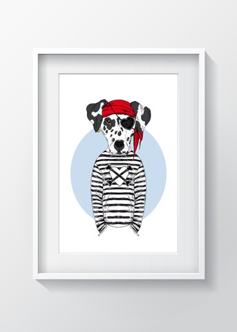 Tablou decorativ dog pirate, oyo kids, 29x24 cm, lemn/mdf, multicolor