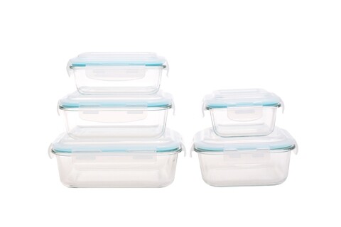 Set 5 caserole Clear, Sabichi, sticla/plastic/silicon, transparent