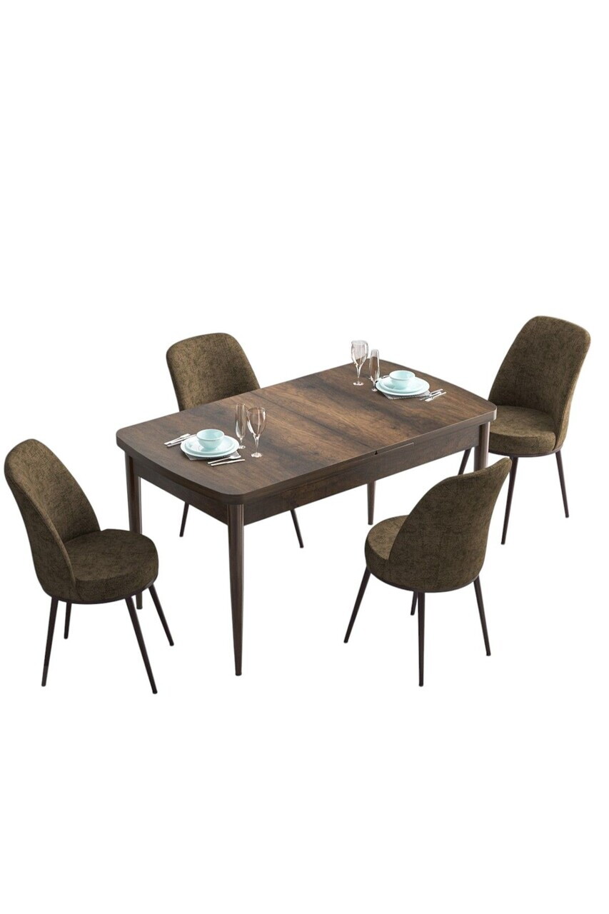 Set masa extensibila si scaune (5 piese), Hanah Home, Han, Model baroc din lemn / Maro — imaginea 2