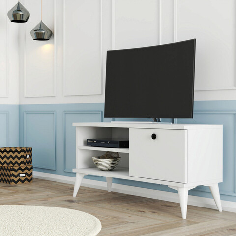 Comoda TV, Mezza, Retro 1554, 90×44.6×29.5 cm, Alb