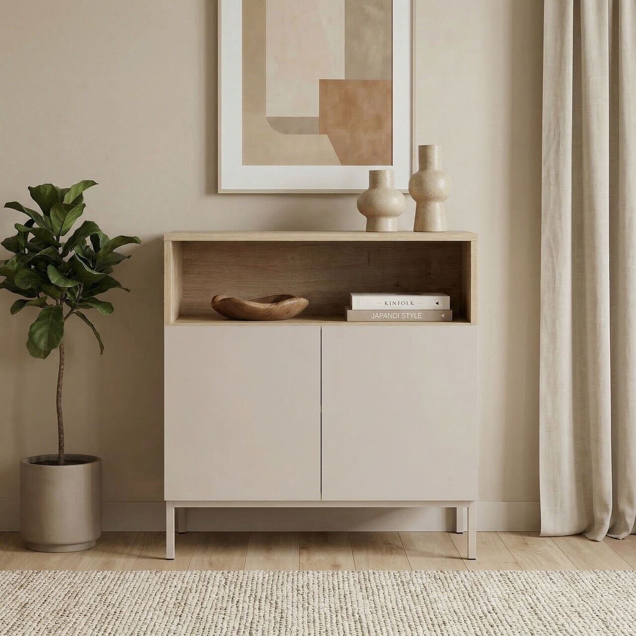 Bufet, Nordure, Palmer, 80x80x40 cm, PAL, Gresie / Stejar Safir — imaginea 2