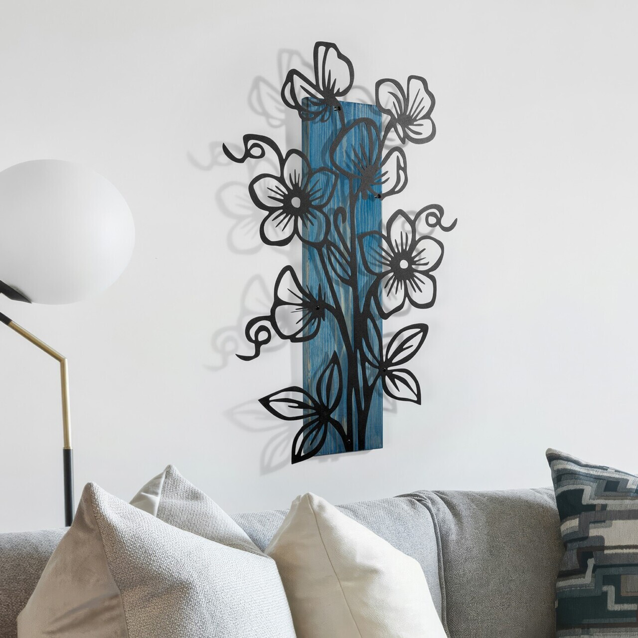 Decoratiune de perete, Fleuria, Cadru: Lemn (Grosime: 2 cm), Albastru/Negru — imaginea 5