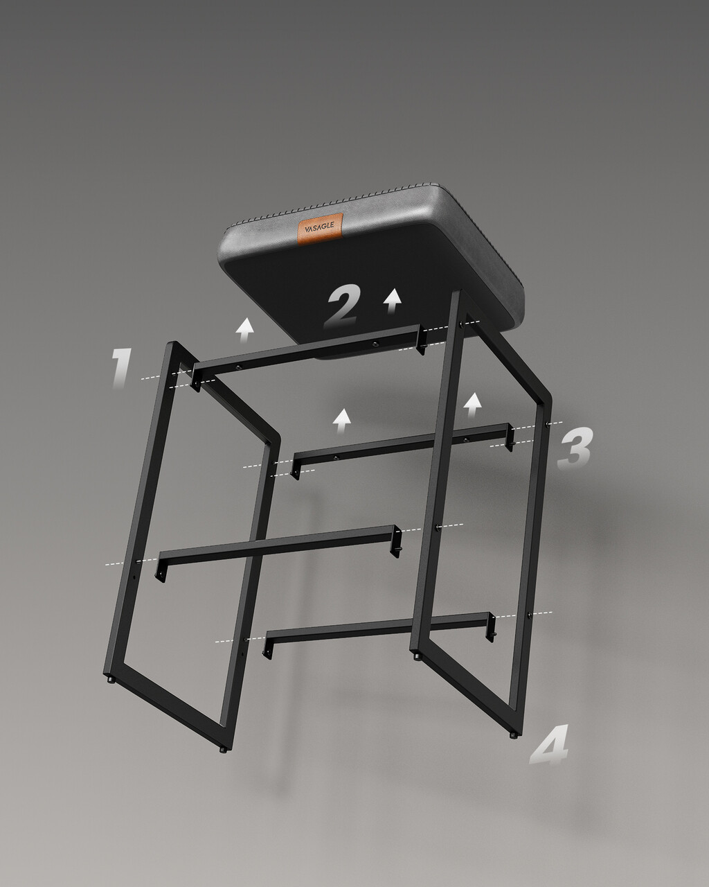 Set 2 scaune de bar, Vasagle, Ekho, 45x38x66 cm, otel/piele ecologica, gri dove