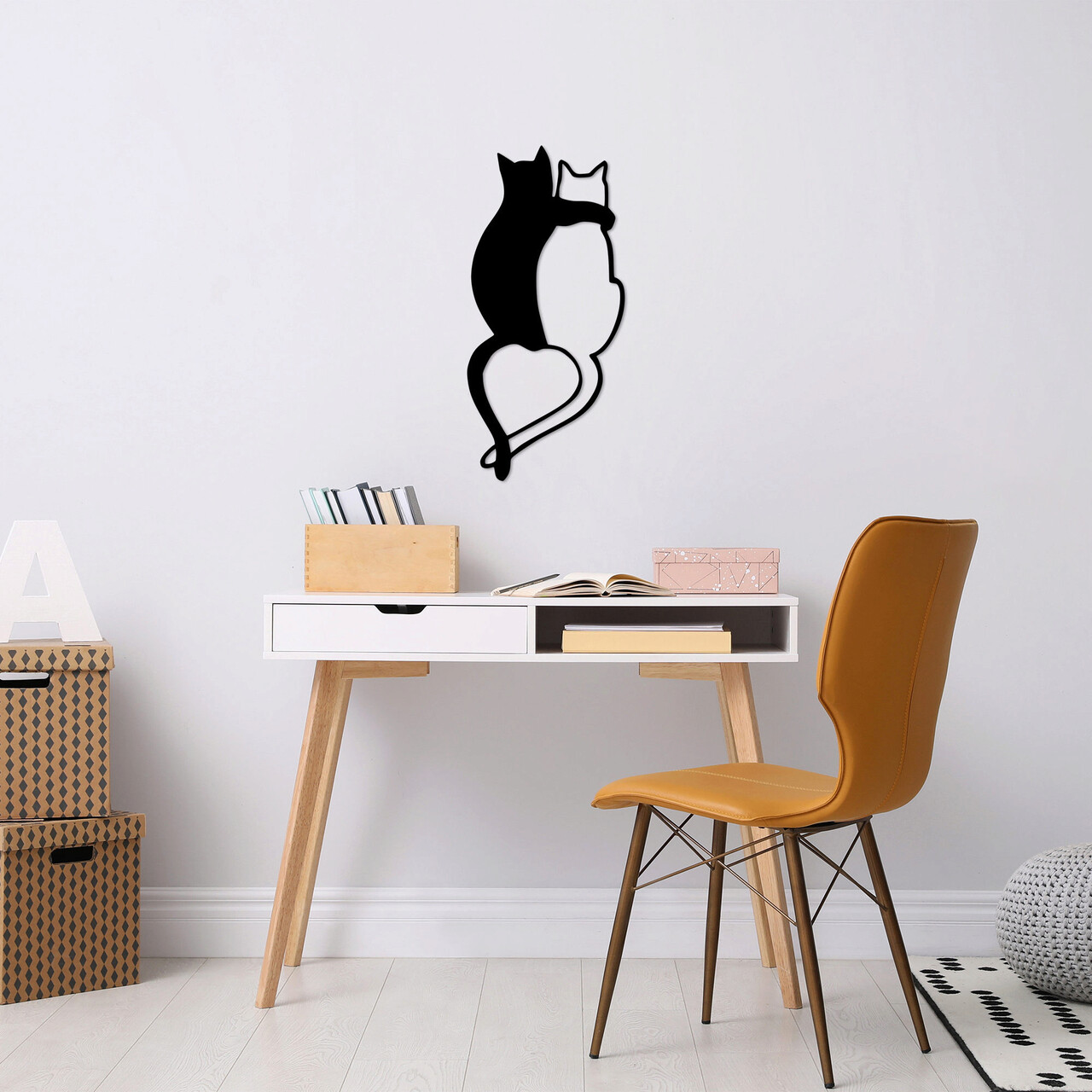 Decoratiune de perete, Love Cats, Metal, Dimensiune: 33 x 70 cm, Negru - 1 | YEO