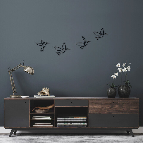 Decoratiune de perete, birds, metal, 21 x 18 cm, negru