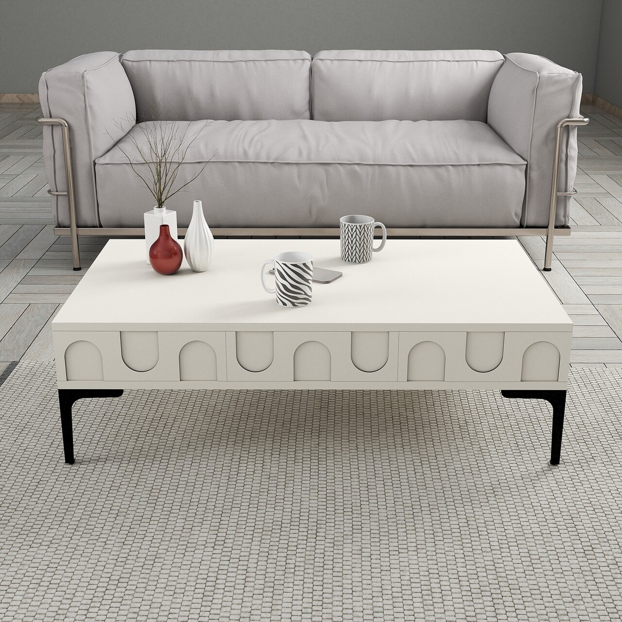 Masuta de cafea, Hommy Craft, Lyon 32, 105x32.6x60 cm, PAL, Crem/Negru - 1 | YEO