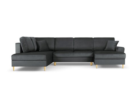 Coltar panoramic extensibil stanga 7 locuri, Moghan, Micadoni Home, GL, 313x194x88 cm, catifea, gri inchis