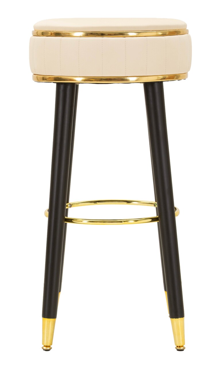 Scaun de bar, Mauro Ferretti, London, 37x74 cm, lemn de pin/piele ecologica, crem/negru/auriu - view 6