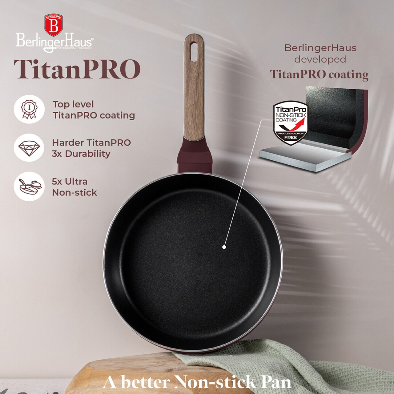 Tigaie flip Berlinger Haus, Leonardo Nordic, 26 cm, aluminiu, visiniu mat - imagine 15