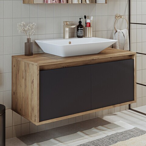 Dulap de baie cu chiuvetă, Hanah Home, 1703, 100x58x45 cm, MDF-LAM, Pin Atlantic / Antracit