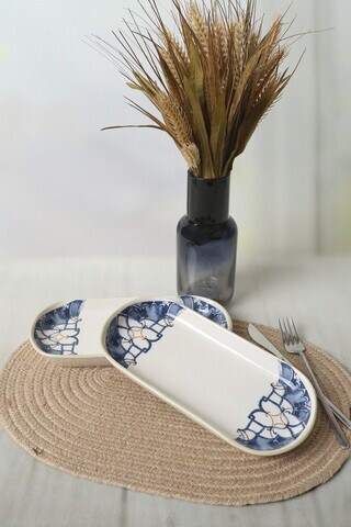Set platouri servire, Hermia, 275KRM2652, 26 cm, 2 piese, Albastru / Portocaliu