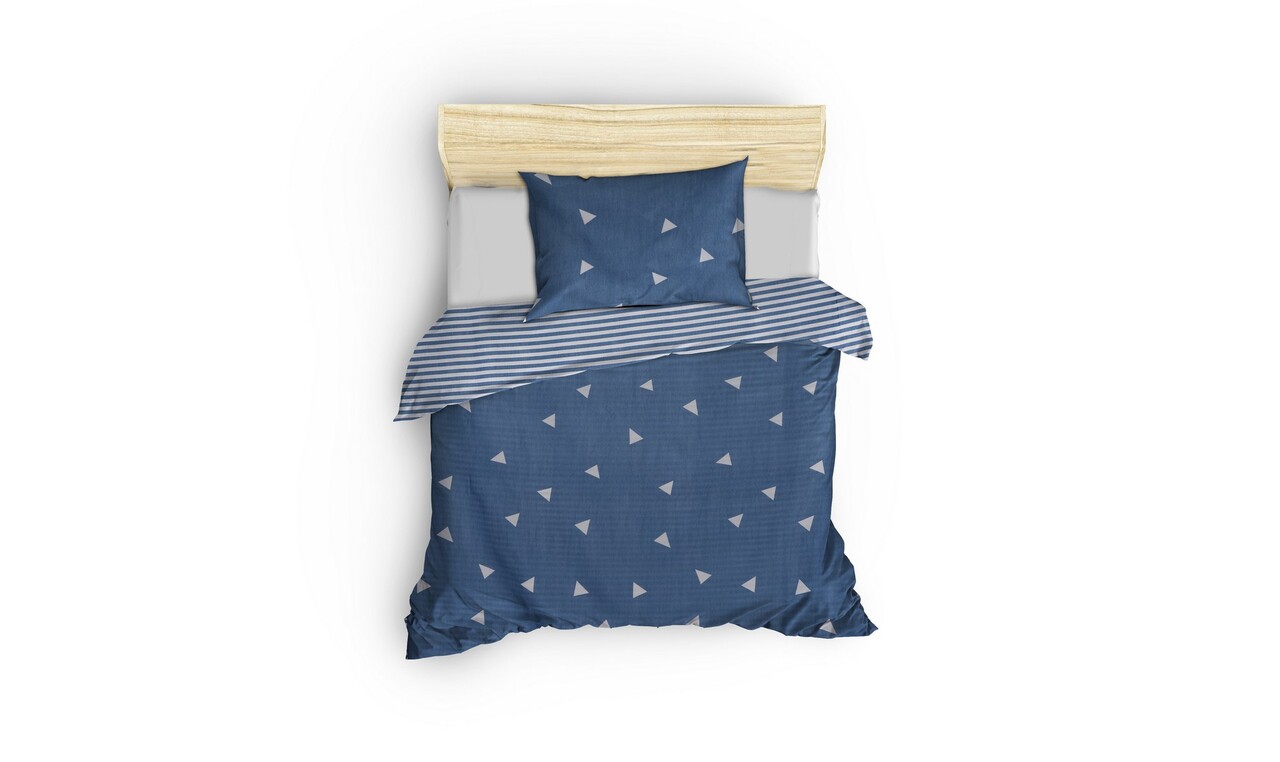 Lenjerie de pat pentru o persoana 2 piese, Üçgen - Blue, Eponj Home, 65% bumbac/35% poliester