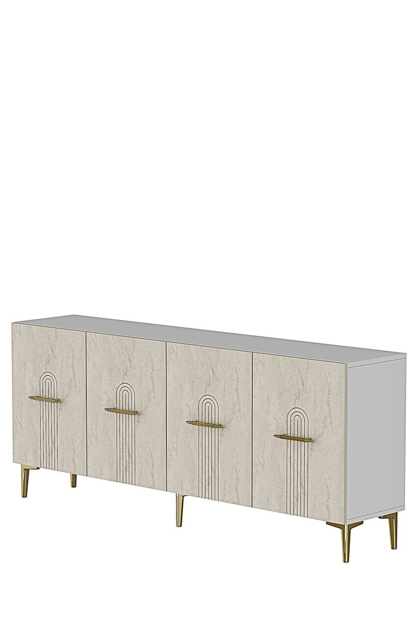 Consola, Hanah Home, Ida 180, 180x75x32 cm, White / Travertine / Gold — imaginea 2