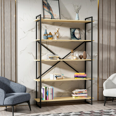 Corp biblioteca, retricy, elston, 120x34x180 cm, pal, negru / stejar