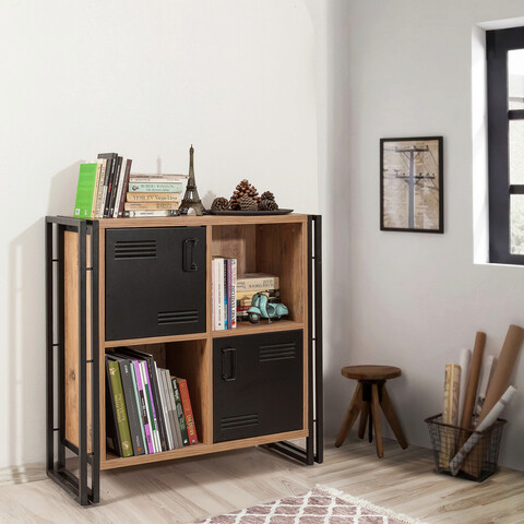 Corp biblioteca, sapphire, cosmo soft, 89x89x35 cm, pal, pin atlantic / negru