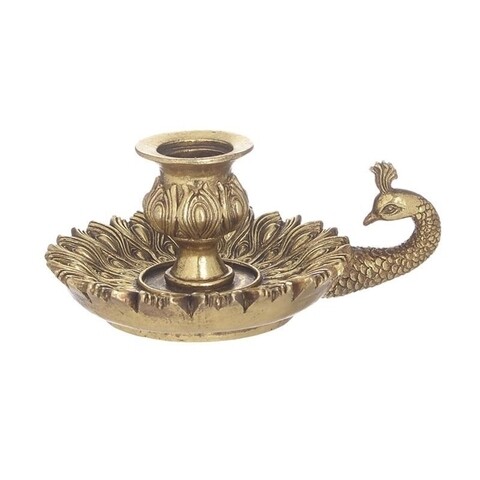 Suport pentru lumanare Peacock, InArt, 15 x 7 cm, polirasina, auriu