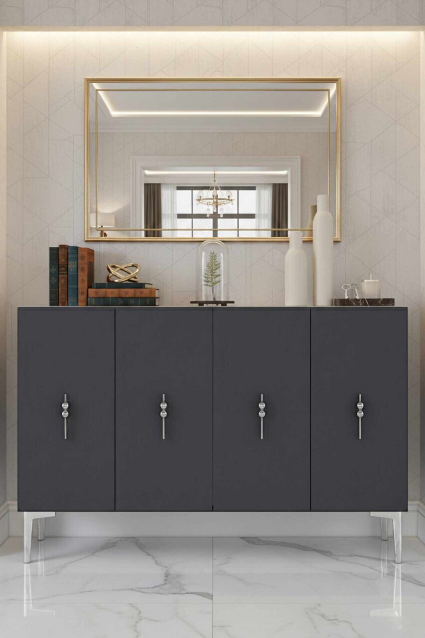 Consola, Hanah Home, Ayshe 120, 120x75x32 cm, Antracit / Argintiu — imaginea 2