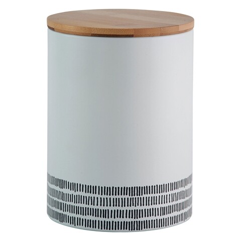 Recipient depozitare cu capac monocrom, 17.5 x 13.5 cm, inox/lemn, alb