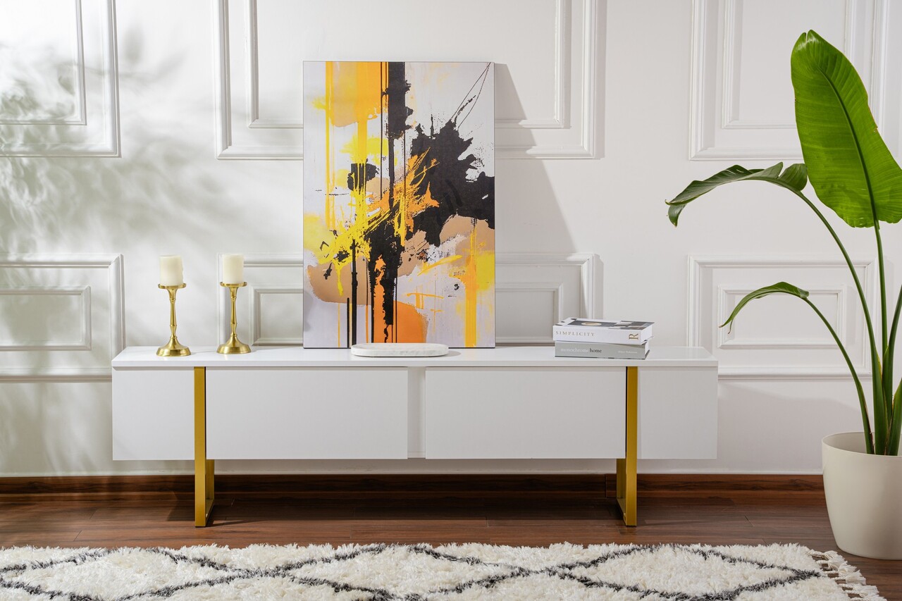 Comoda TV, Nordure, Serenity, 180x50x29.5 cm, Alb/Auriu - 2 | YEO