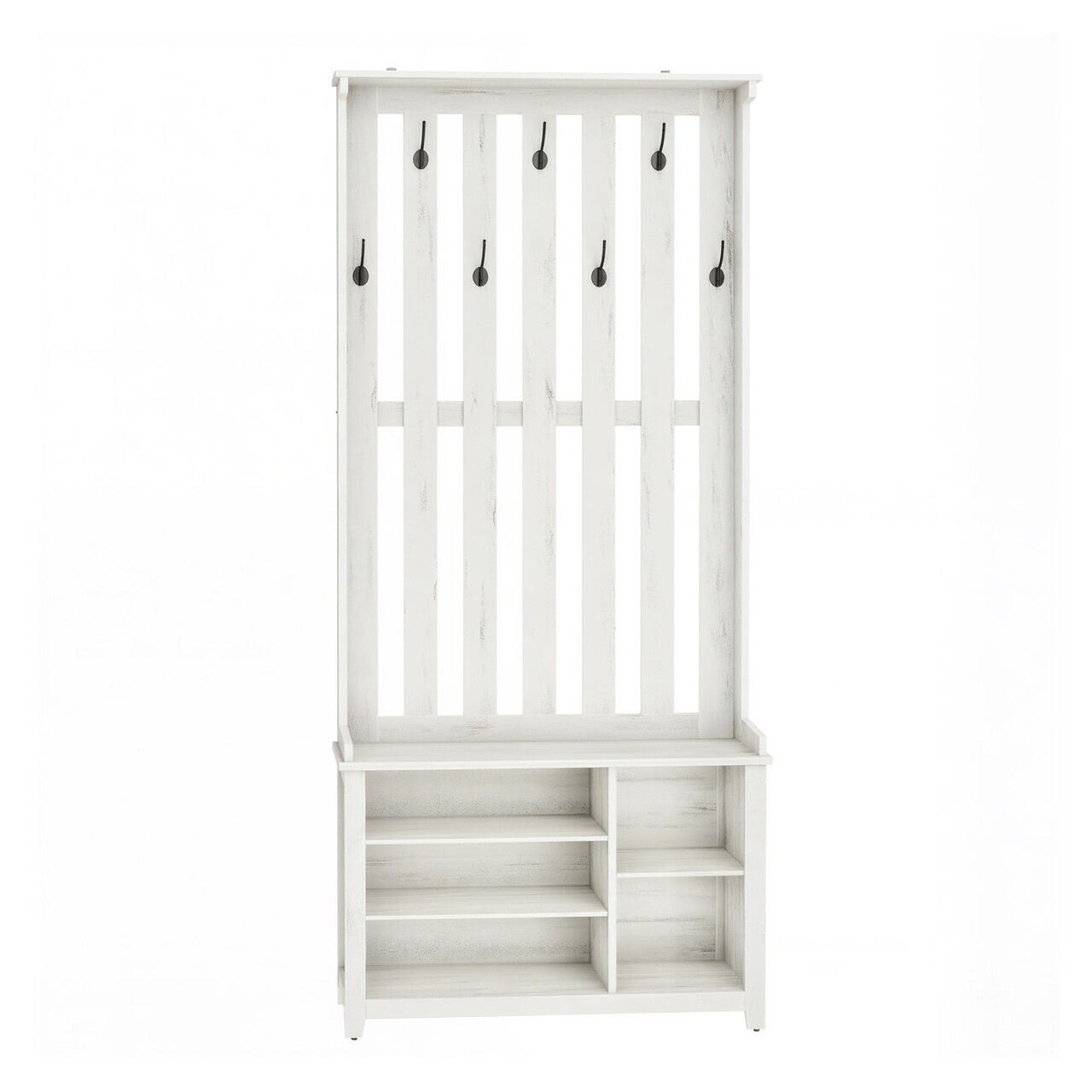 Cuier cu bancheta si pantofar, Country Style, Vasagle, 80x39.5x178.6 cm, MDF/PAL, alb rustic — imaginea 5