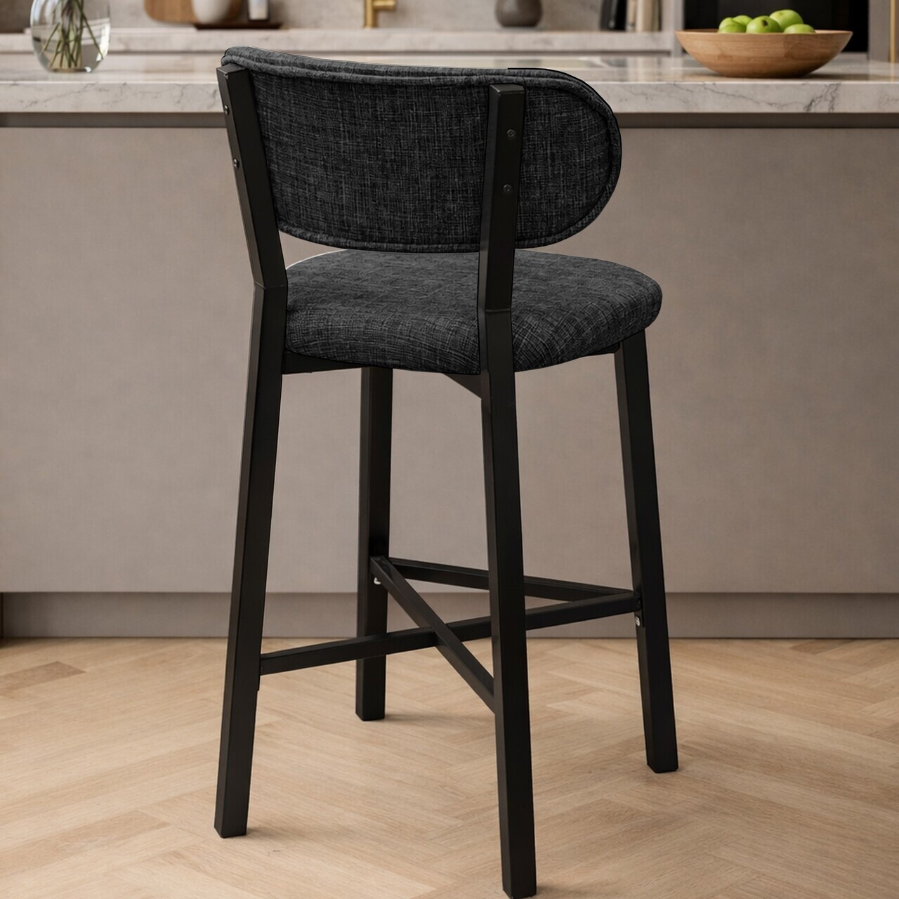 Scaun de bar, Hanah Home, Luna, 42x100x45 cm, Fier/Poliester/In, Antracit — imaginea 4