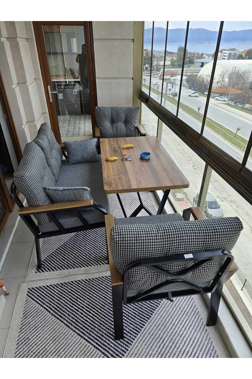 Set mobilier de gradina, Hanah Home, Nergiz 2+1+1, Metal, Alb/Negru - view 3