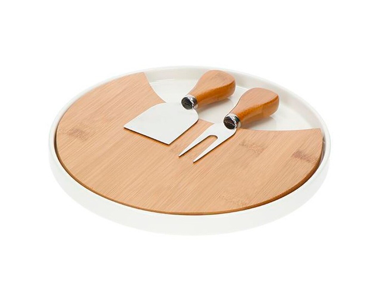 Set 2 ustensile pentru branzeturi, tocator si platou, Brandani, Ø23 cm, bambus/portelan - 1 | YEO