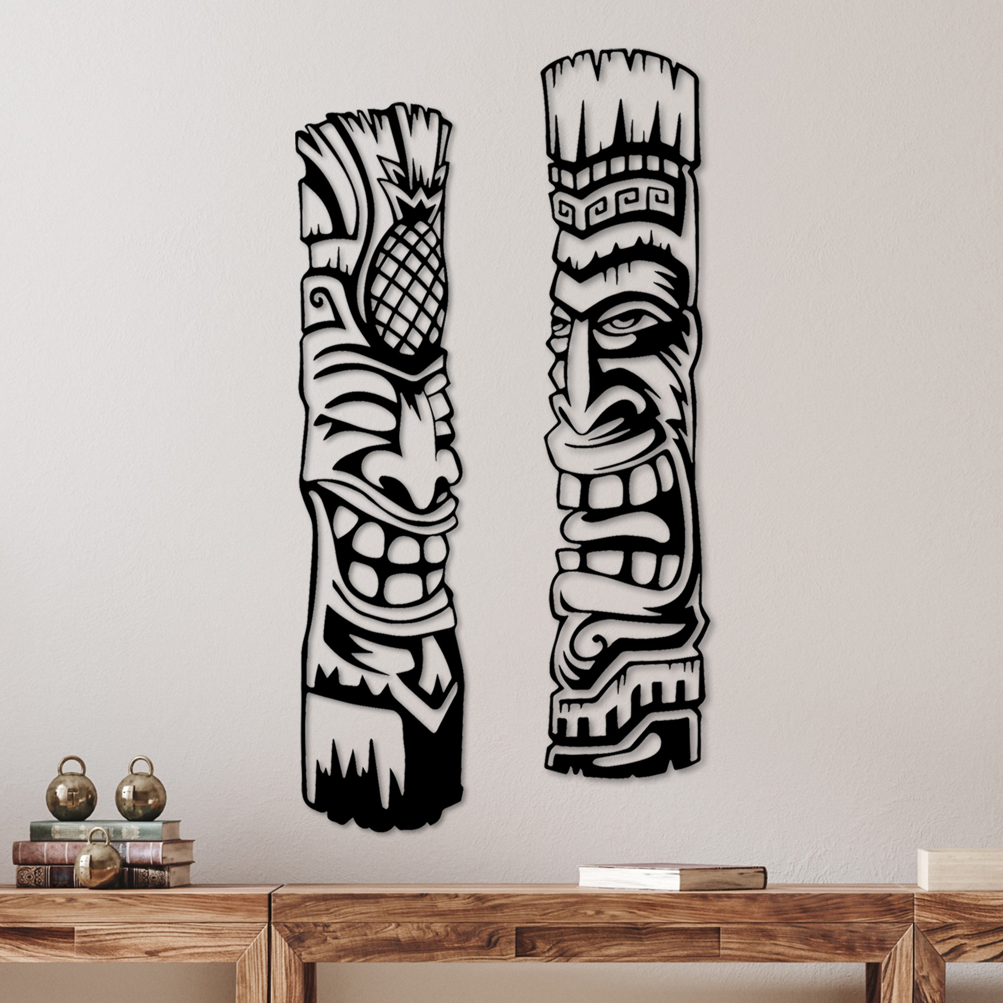 Decoratiune de perete, Tiki, Metal, (Grosime: 1,5 mm), Negru