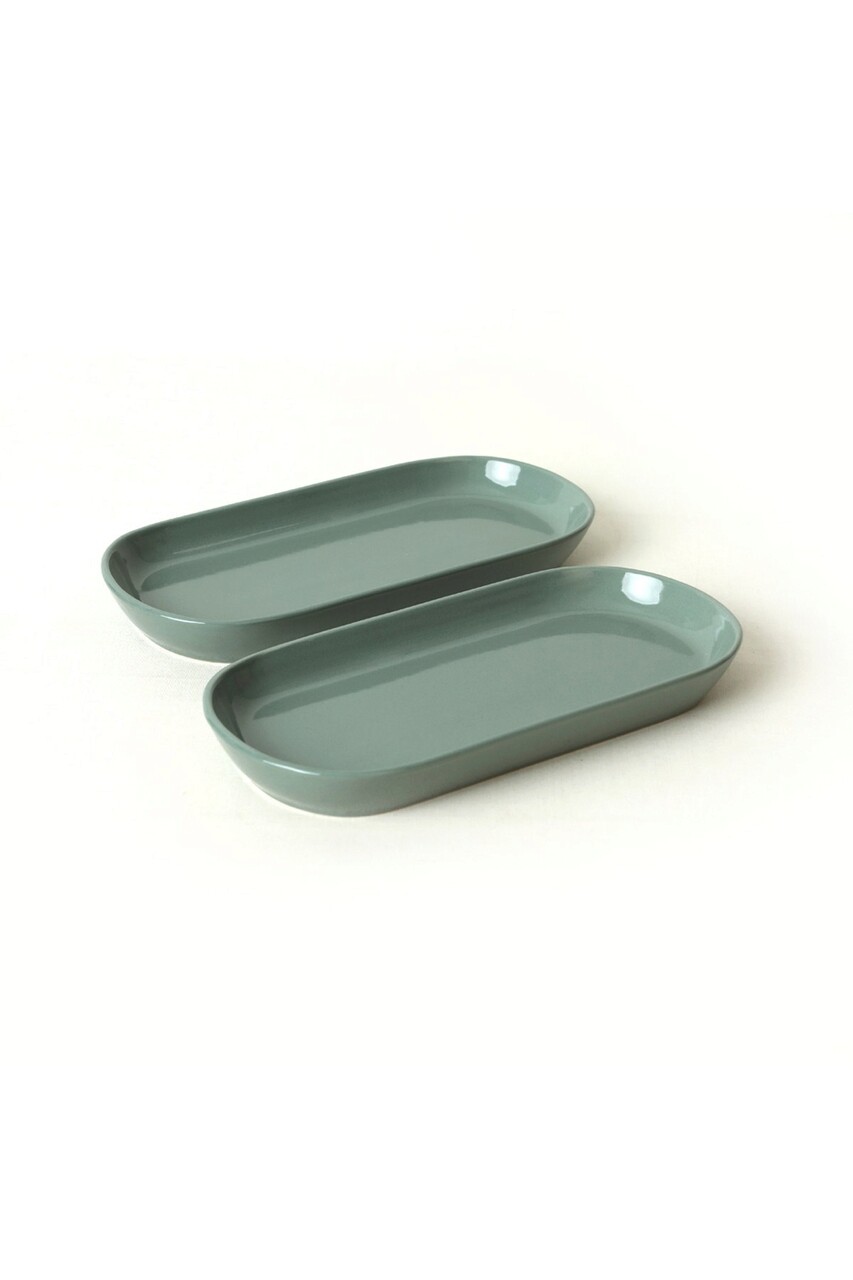 Set platouri servire, Keramika, 275KRM1885, Ceramica , Nu absoarbe apa, Verde - 1 | YEO