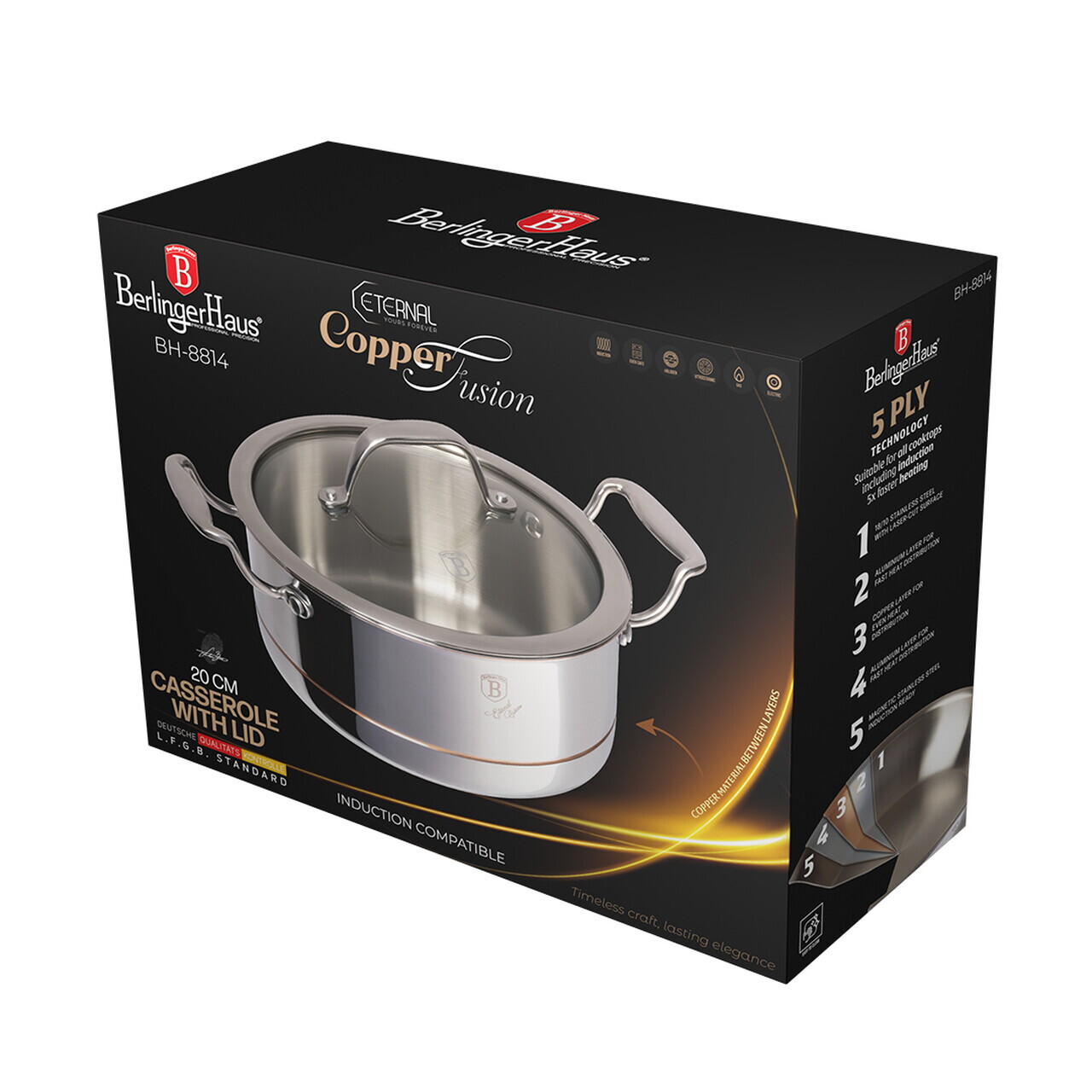 Oala cu capac Berlinger Haus, Copper Touch, 20 cm, inox/aluminiu, argintiu - imagine 14