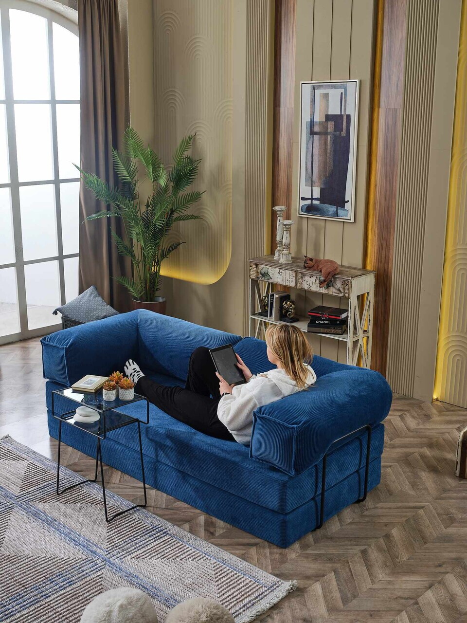 Canapea extensibila 3 locuri, Atelier del Sofa, 753SLC1125, Albastru inchis — imaginea 2