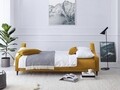 Canapea extensibila, Freesia, Mazzini Sofas, 3 locuri, cu lada de depozitare, 215x94x90 cm, catifea, galben