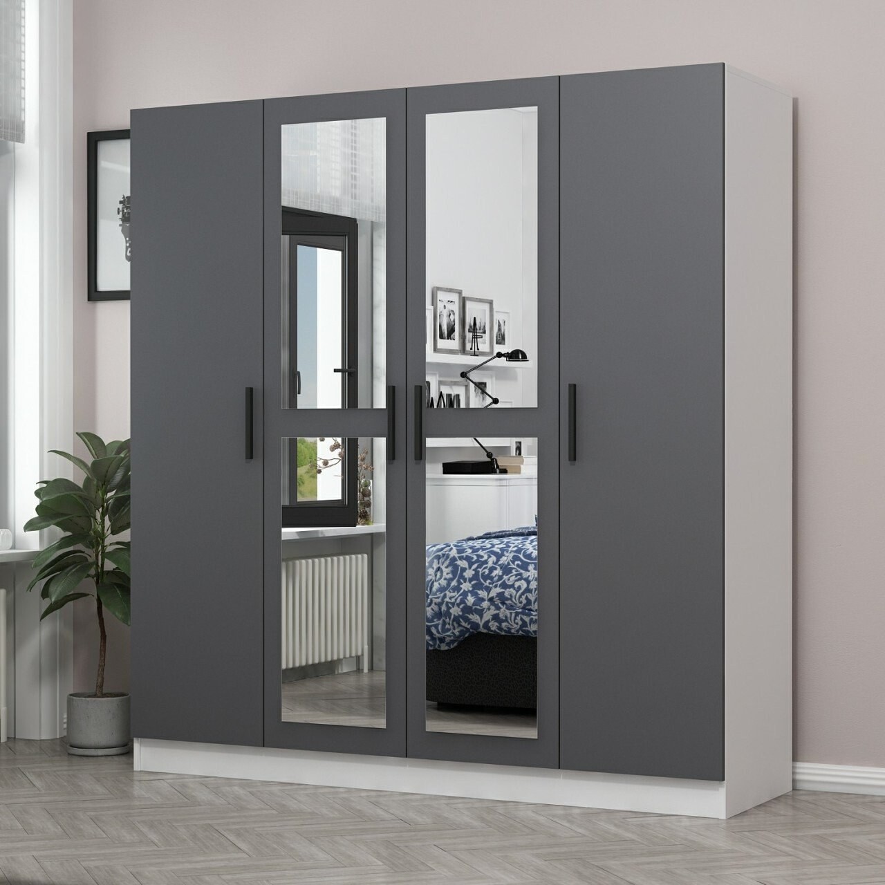 Dulap pentru haine, Minerva, Kale, 180x190x52 cm, PAL, Antracit - 1 | YEO