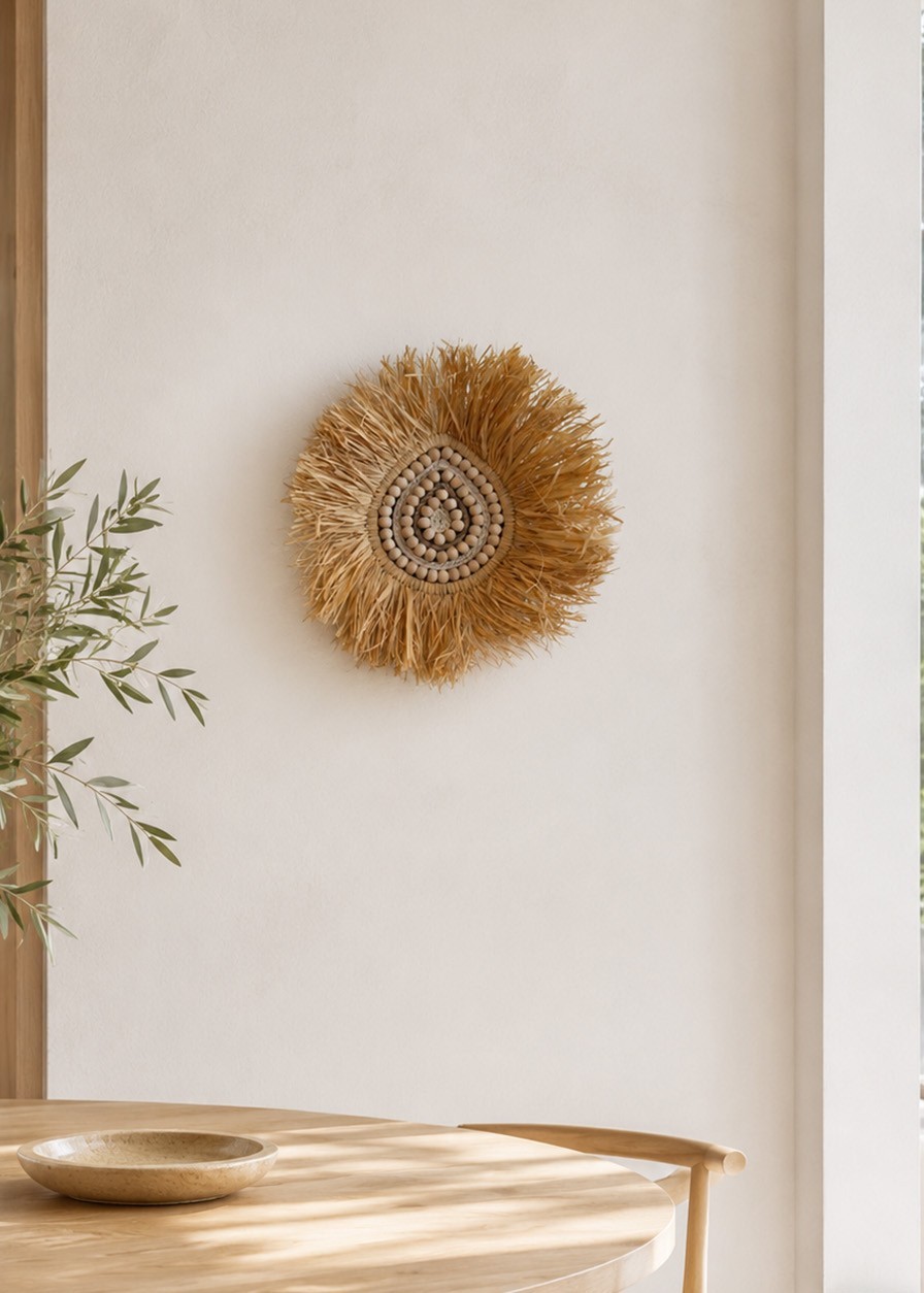 Decoratiune de perete, DB0012, Mărgele de lemn, Natural