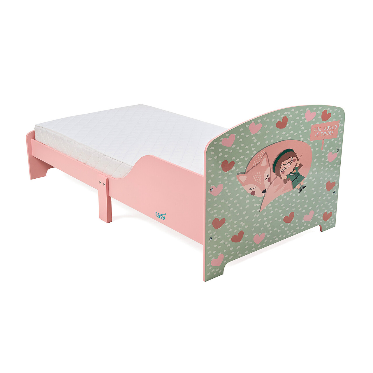 Pat pentru copii Pink Forest, U-grow, 143x92.5x60 cm, lemn, roz - 1 | YEO